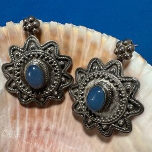 Sterling and Iolite Boho Pierced Earrings- Marked 925 FANTASTIC❣️❣️Great Detail!